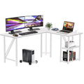 60" L Shaped Computer Desk with Shelves, Coputer Tower Stand, Rounded Corner - Reversible Office Desk with Storage Rack, Large Home Office Desk, L Desk for Home Office, White
