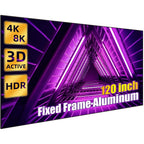 Edge Free Fixed Frame Projector Screen 120 Inch, Diagonal 16:9 4k 8k Ultra HD 3D Ready Fixed Projector Screen, Fixed Frame Projector Screen Wall Mount for Indoor Movie Video Home Theater