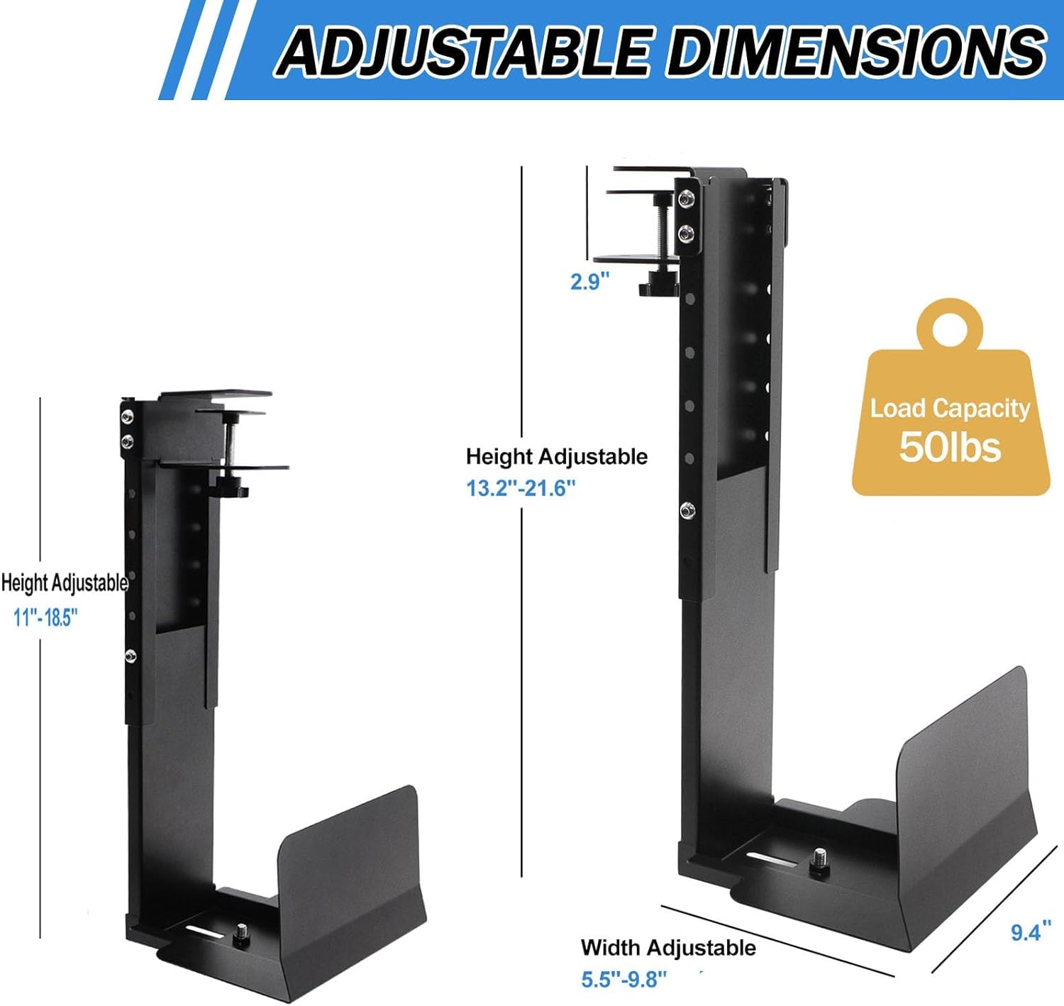 Adjustable Clamp-On PC Tower Mount