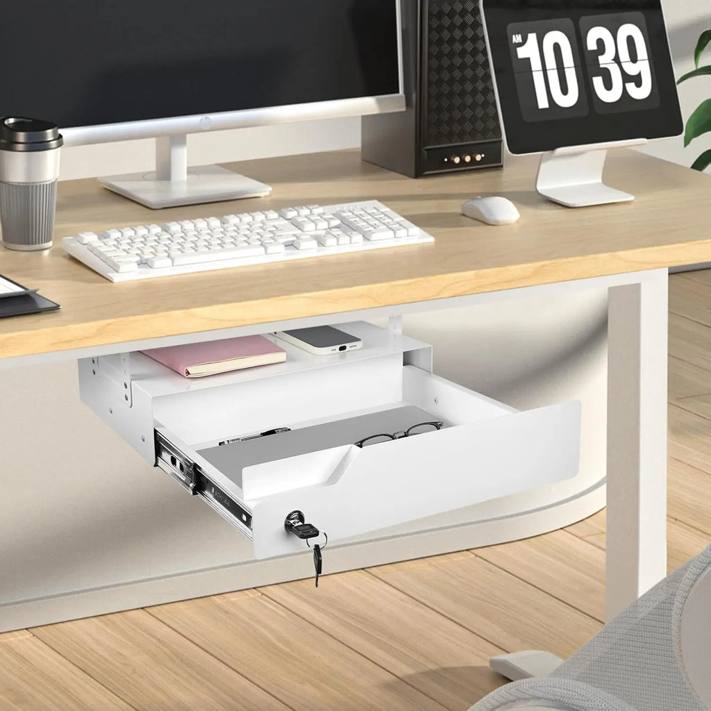 Adjustable Lockable Sliding Under Desk Drawer with Tall Brackets