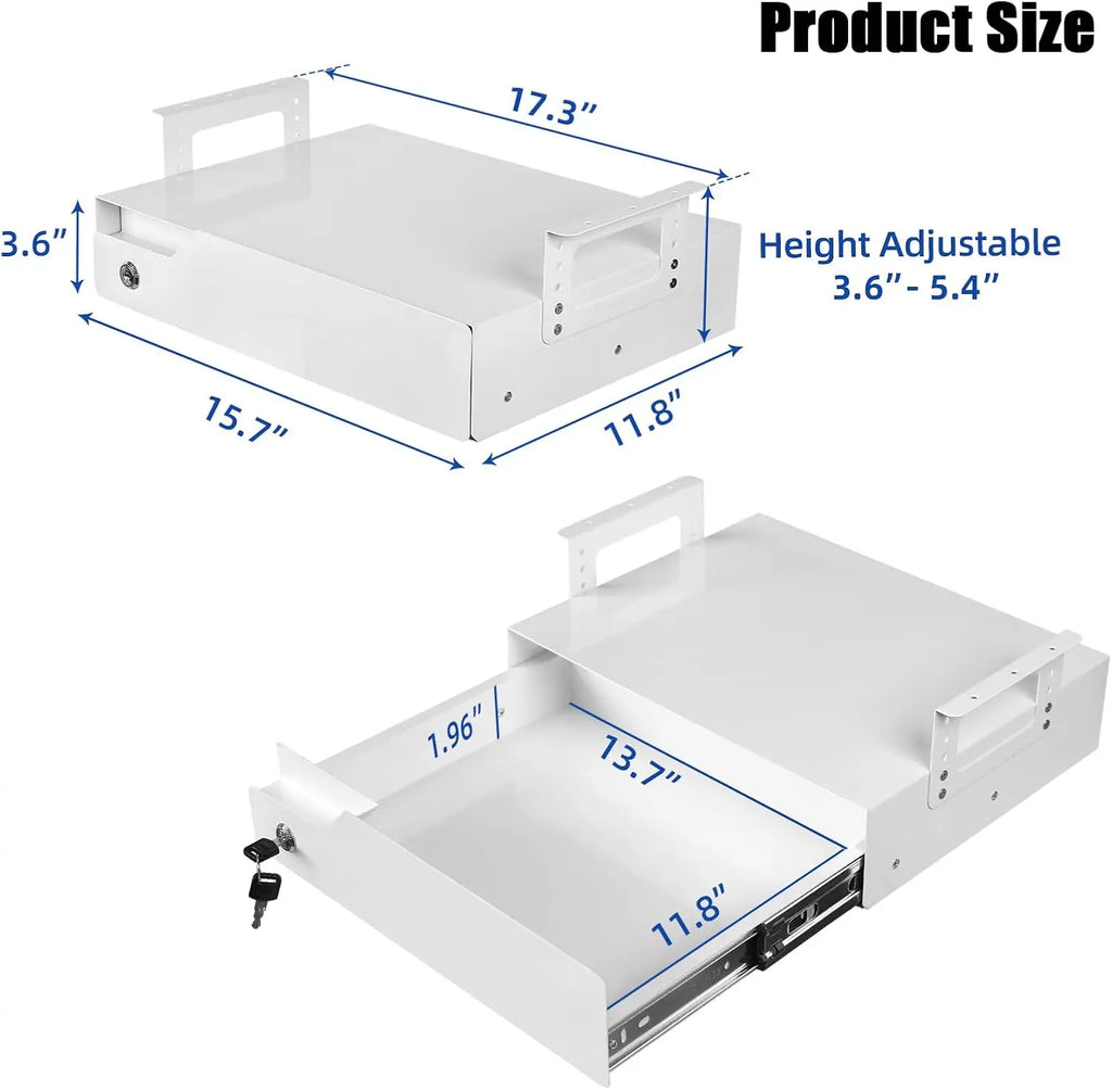 Adjustable Lockable Sliding Under Desk Drawer with Tall Brackets