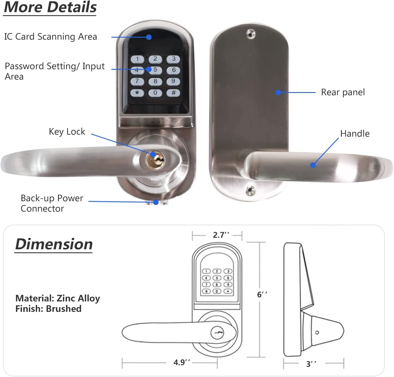 Auto-Lock Keypad Door Lock with Left Handle