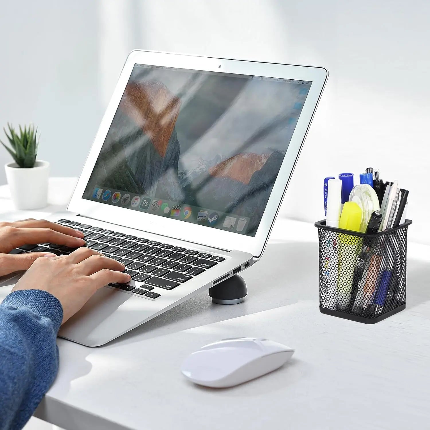 Black Square Mesh Pen Holder-12 Pcs