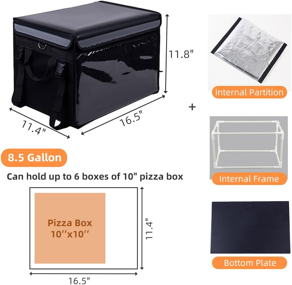 Commercial Insulated Bags For Food Delivery 16.5" x 11.4" x 11.8", Waterproof & Foldable Catering Bag Food Deliveries