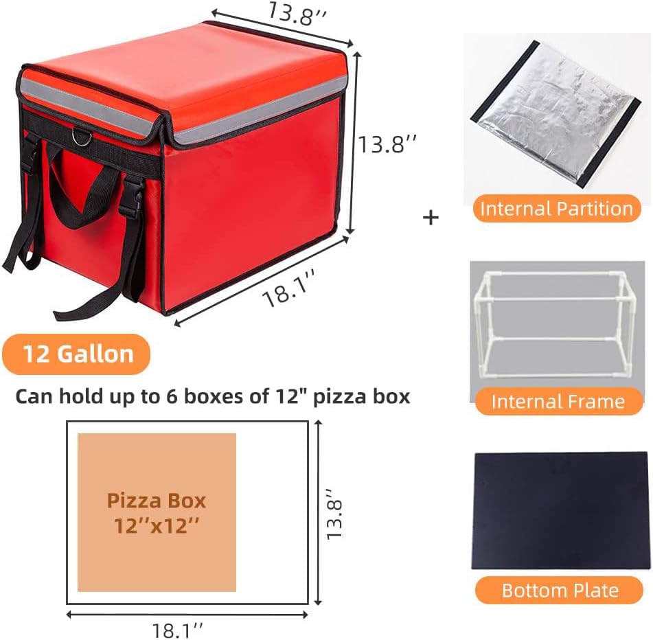 Commercial Red Insulated Bags For Food Delivery XL - 18.1" x 13.8" x 13.8", Waterproof & Foldable Catering Bag Food Deliveries