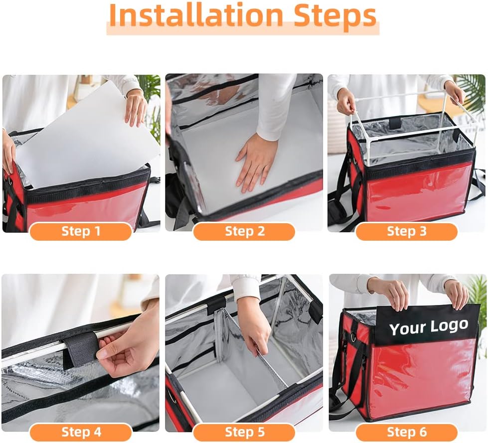 Commercial Red Insulated Bags For Food Delivery XL - 18.1" x 13.8" x 13.8", Waterproof & Foldable Catering Bag Food Deliveries