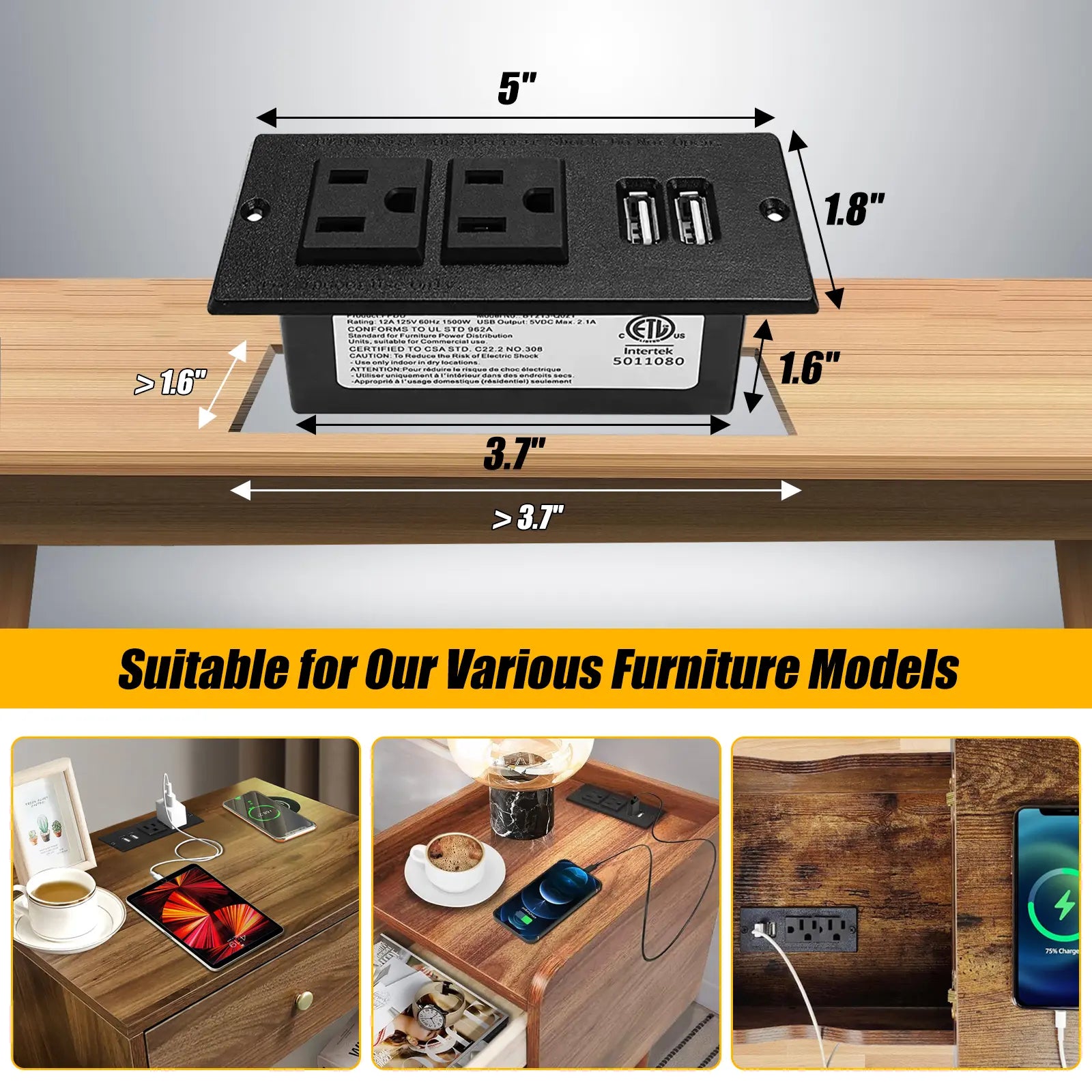 ETL Listed Recessed Outlet with USB
