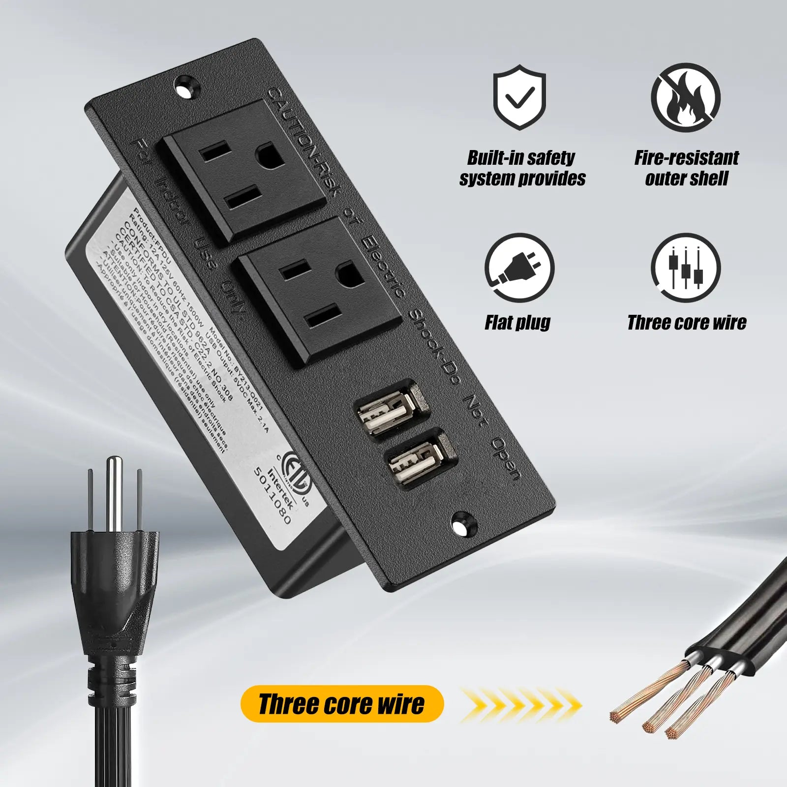 ETL Listed Recessed Outlet with USB