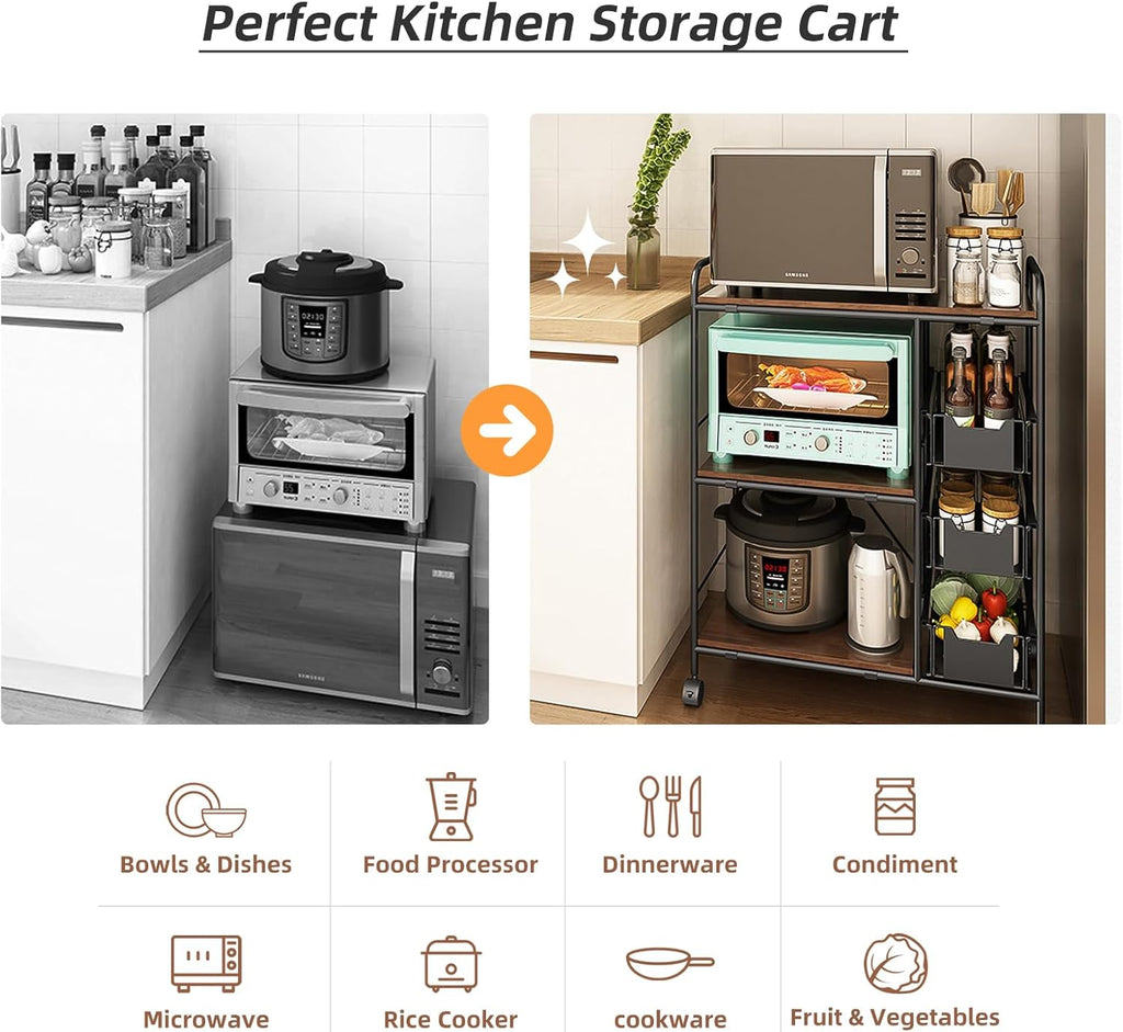 Kitchen Carts on Wheels with Storage,13.8" D x 28" W x 35.5" H, Rolling Microwave Cart,Kitchen Microwave Cart with Storage,Microwave Carts for Kitchen Storage Rack,Bakers Rack with Storage