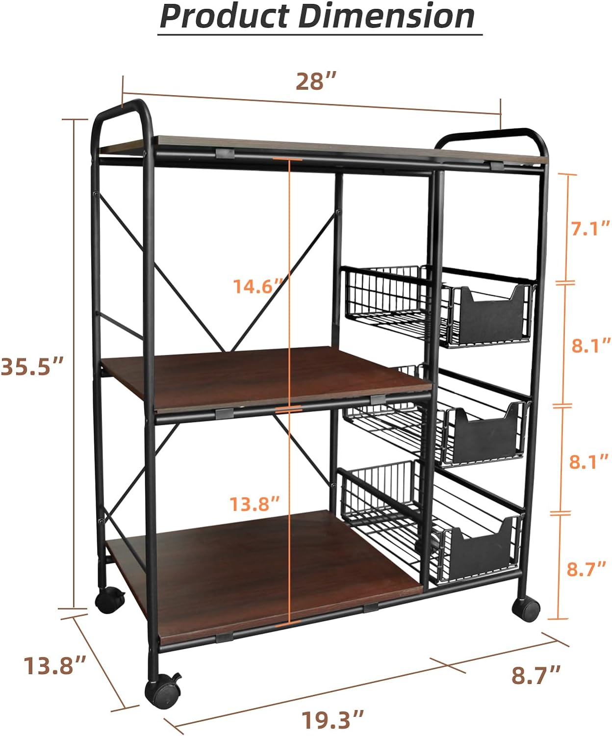 Kitchen Carts on Wheels with Storage,13.8" D x 28" W x 35.5" H, Rolling Microwave Cart,Kitchen Microwave Cart with Storage,Microwave Carts for Kitchen Storage Rack,Bakers Rack with Storage