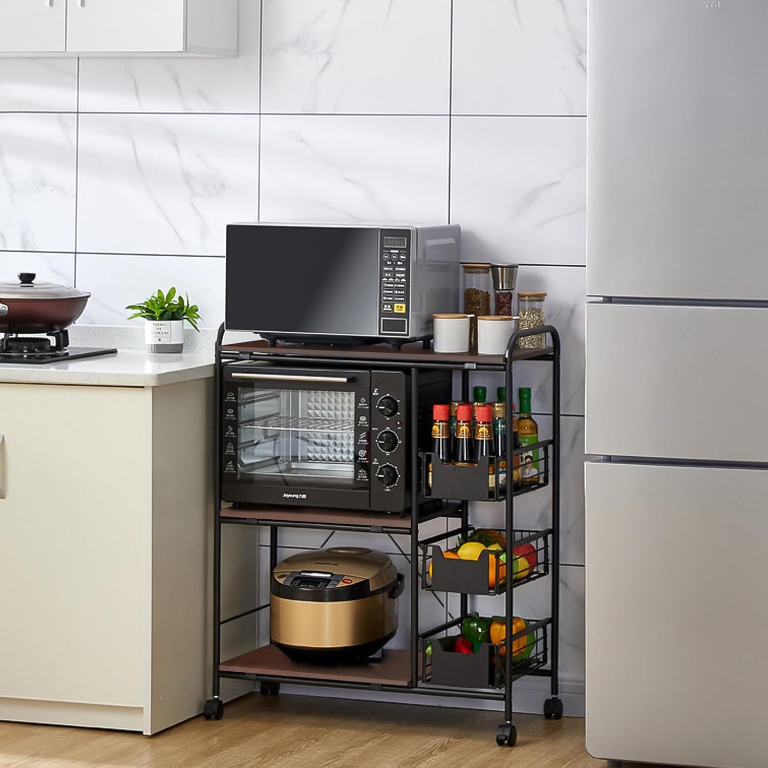 Kitchen Carts on Wheels with Storage,13.8" D x 28" W x 35.5" H, Rolling Microwave Cart,Kitchen Microwave Cart with Storage,Microwave Carts for Kitchen Storage Rack,Bakers Rack with Storage
