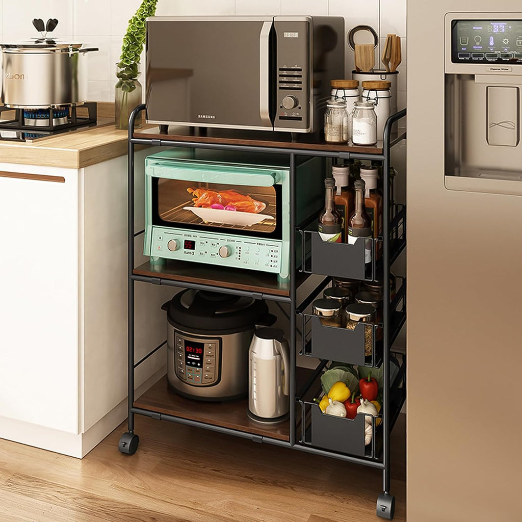 Kitchen Carts on Wheels with Storage,13.8" D x 28" W x 35.5" H, Rolling Microwave Cart,Kitchen Microwave Cart with Storage,Microwave Carts for Kitchen Storage Rack,Bakers Rack with Storage