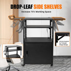 Large Steel AV Cart with Drop Leaves and Locking Cabinet, Height Adjustable Rolling Computer Cart with Pullout Keyboard Tray and Power Strip, Mobile Workstation for Office