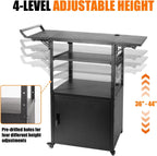 Large Steel AV Cart with Drop Leaves and Locking Cabinet, Height Adjustable Rolling Computer Cart with Pullout Keyboard Tray and Power Strip, Mobile Workstation for Office