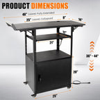Large Steel AV Cart with Drop Leaves and Locking Cabinet, Height Adjustable Rolling Computer Cart with Pullout Keyboard Tray and Power Strip, Mobile Workstation for Office