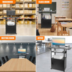 Large Steel AV Cart with Drop Leaves and Locking Cabinet, Height Adjustable Rolling Computer Cart with Pullout Keyboard Tray and Power Strip, Mobile Workstation for Office