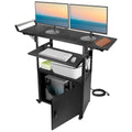 Large Steel AV Cart with Drop Leaves and Locking Cabinet, Height Adjustable Rolling Computer Cart with Pullout Keyboard Tray and Power Strip, Mobile Workstation for Office