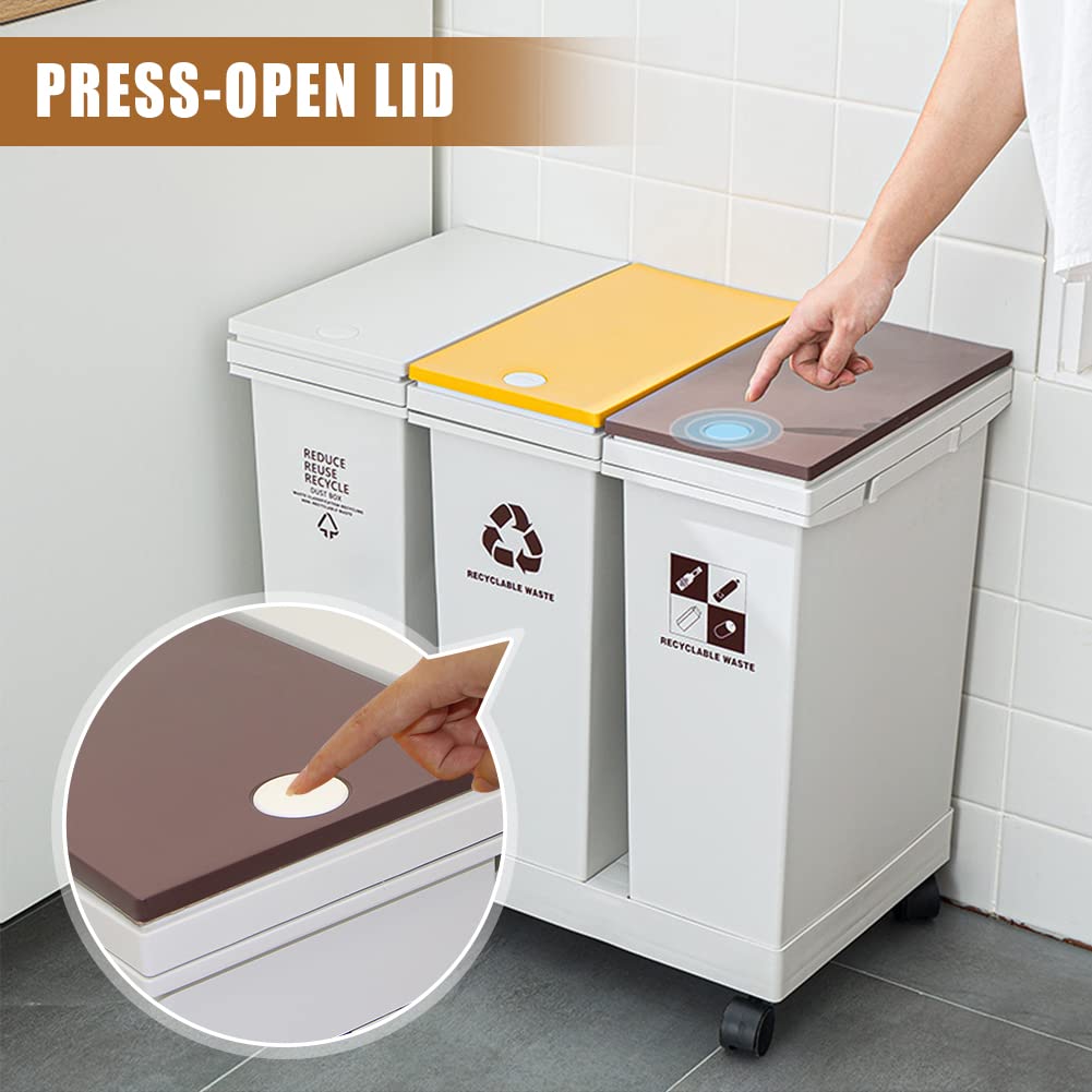 Mobile Detachable & Press-Open Compartment Trash Can