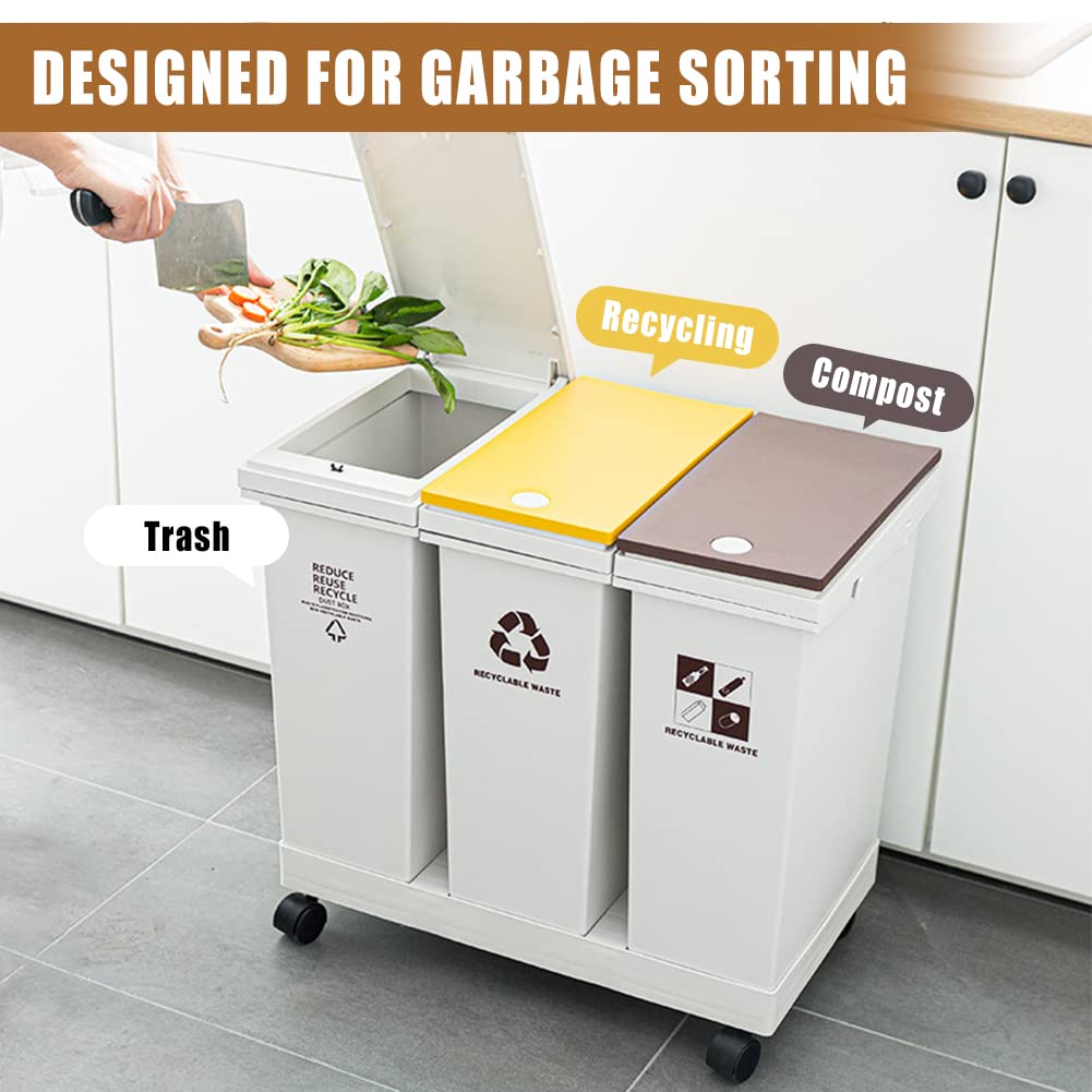 Mobile Detachable & Press-Open Compartment Trash Can