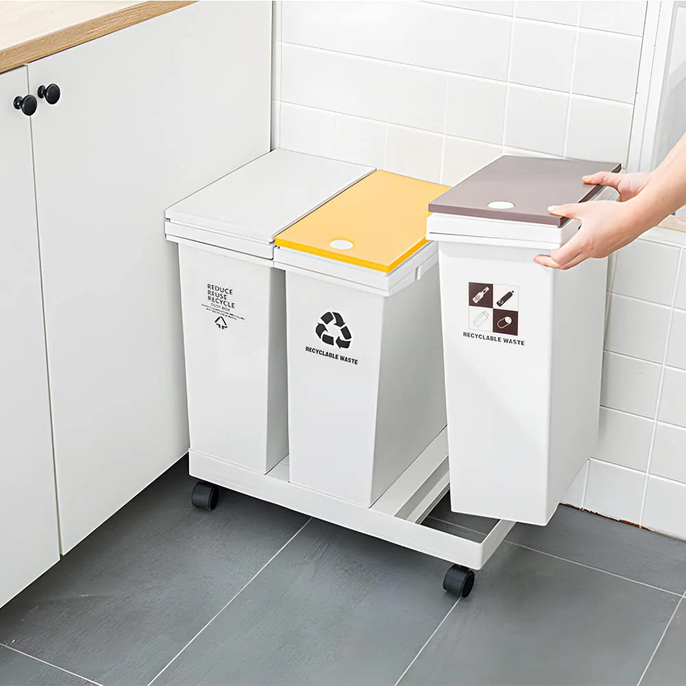 Mobile Detachable & Press-Open Compartment Trash Can