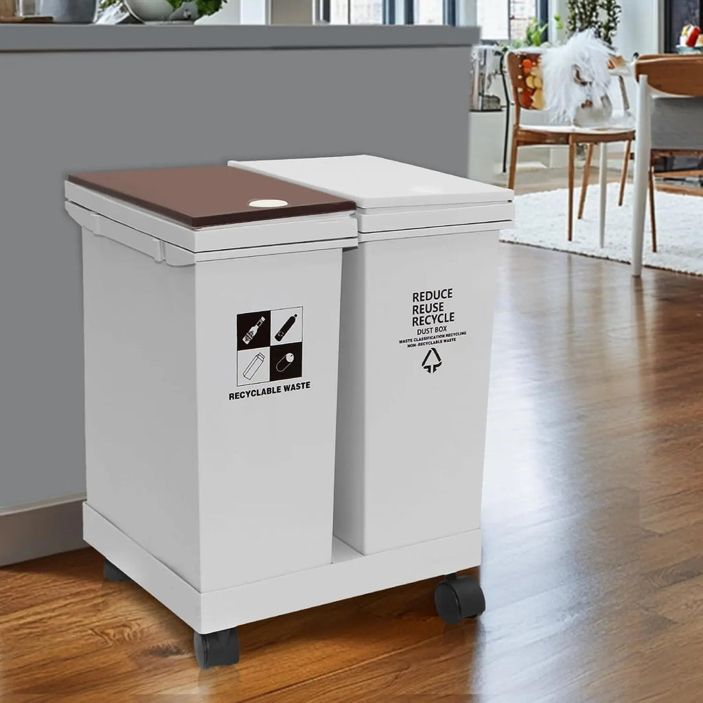 Mobile Detachable & Press-Open Compartment Trash Can