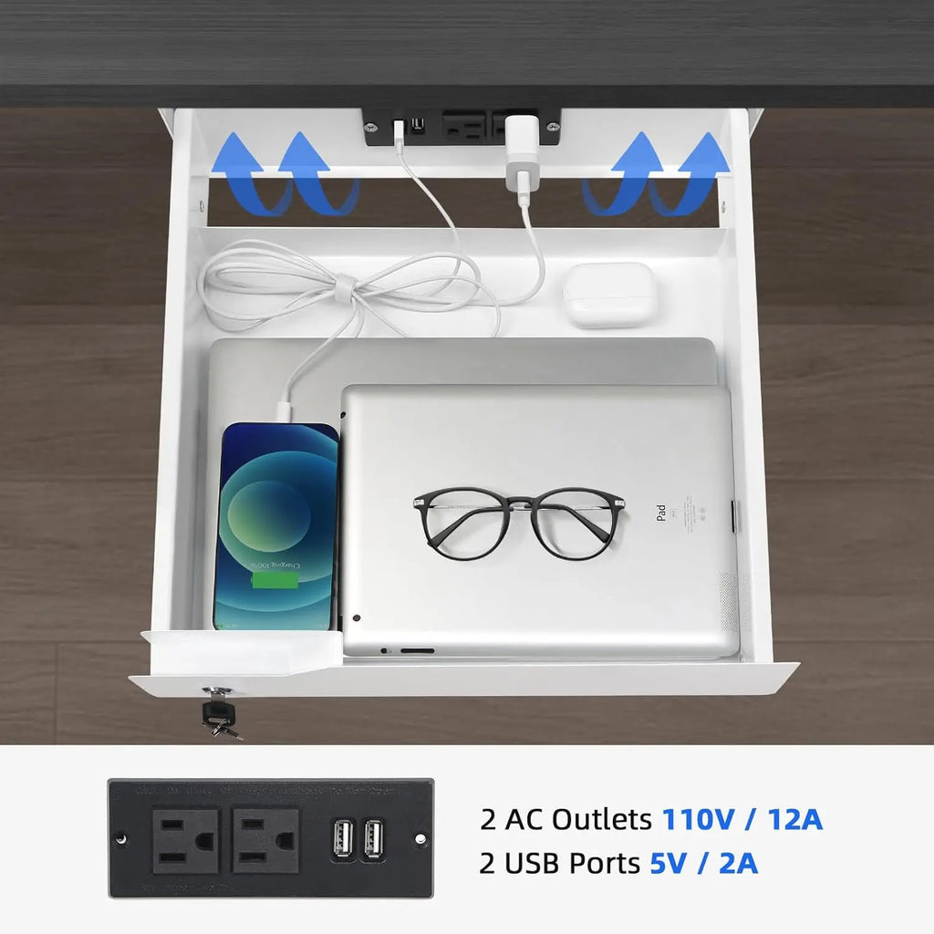 Multi-Function Under Desk Lockable Drawer with Charging Station