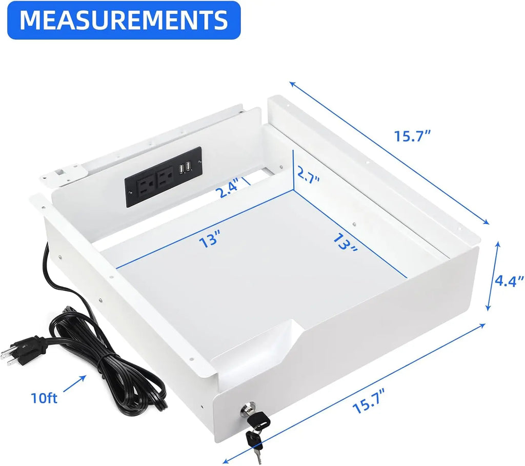 Multi-Function Under Desk Lockable Drawer with Charging Station