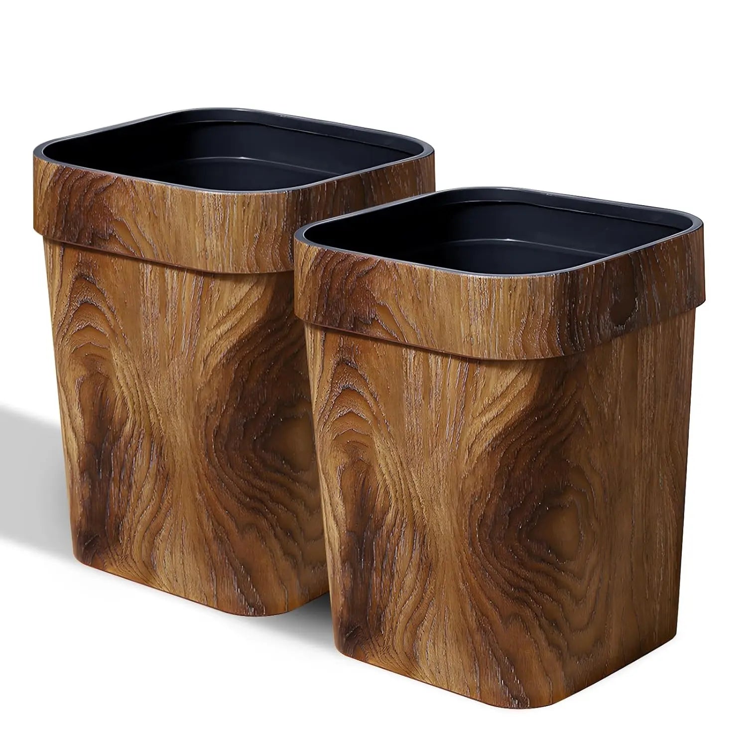 Open Top Wood Grain Plastic Trash Can-2 Pcs.