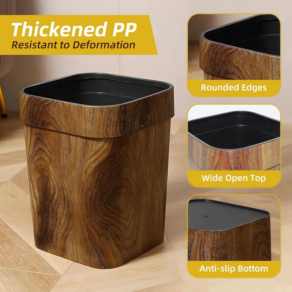 Open Top Wood Grain Plastic Trash Can-2 Pcs.