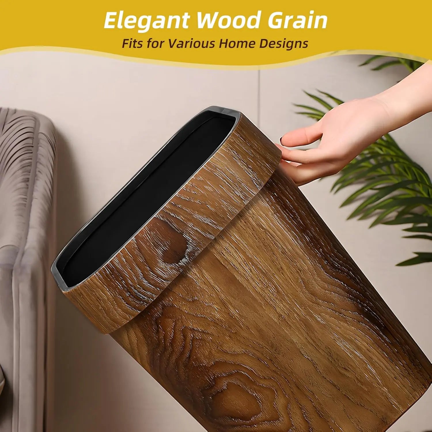 Open Top Wood Grain Plastic Trash Can-2 Pcs.