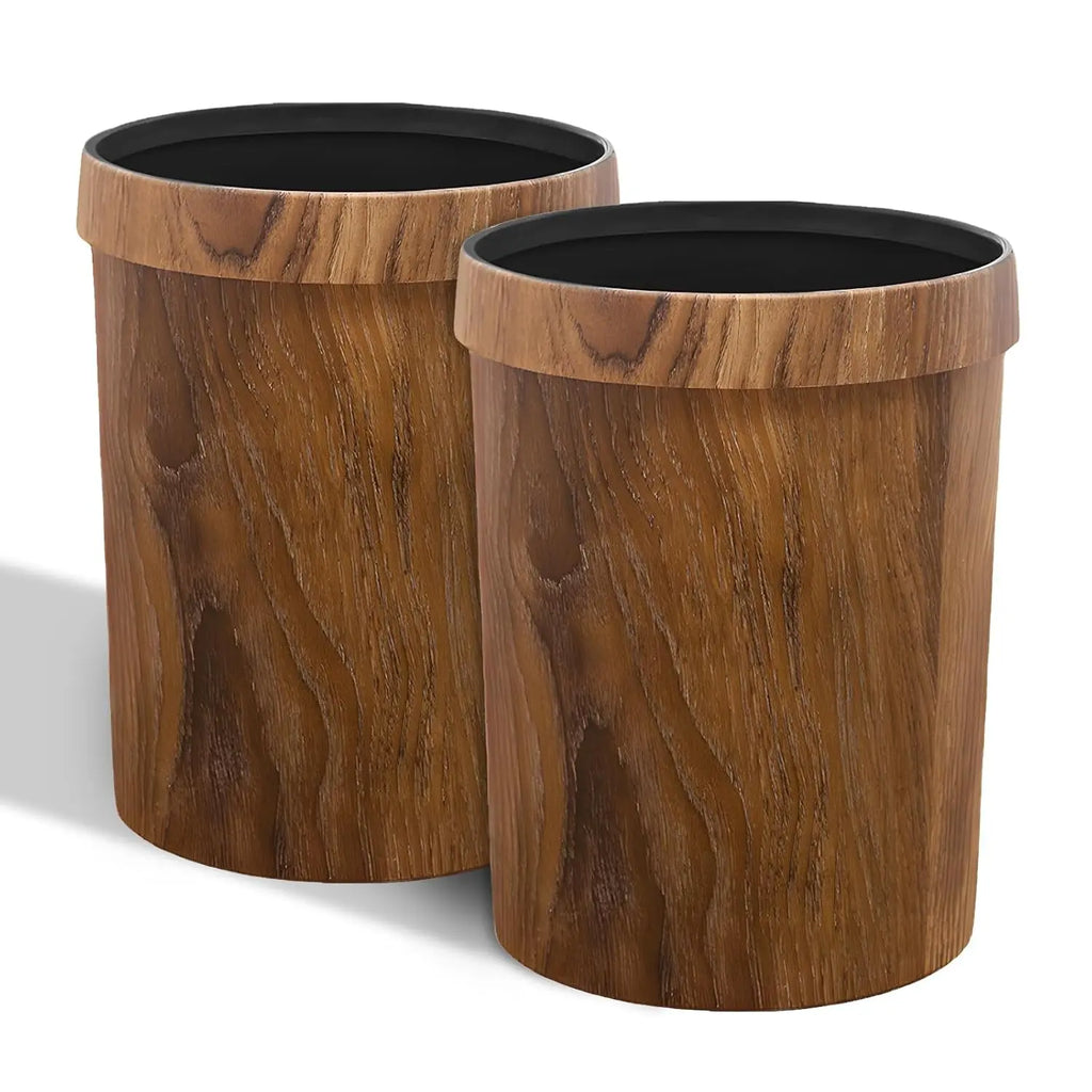 Open Top Wood Grain Plastic Trash Can-2 Pcs.