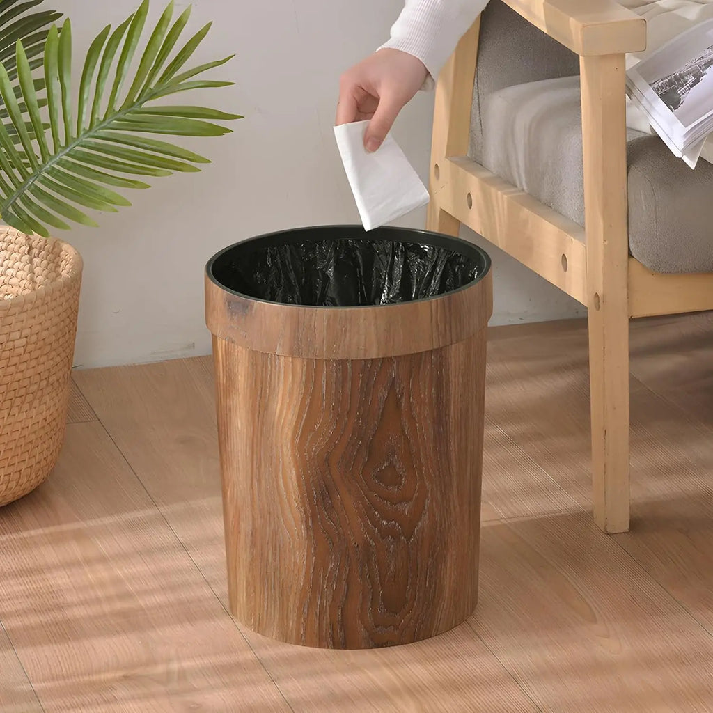 Open Top Wood Grain Plastic Trash Can-2 Pcs.