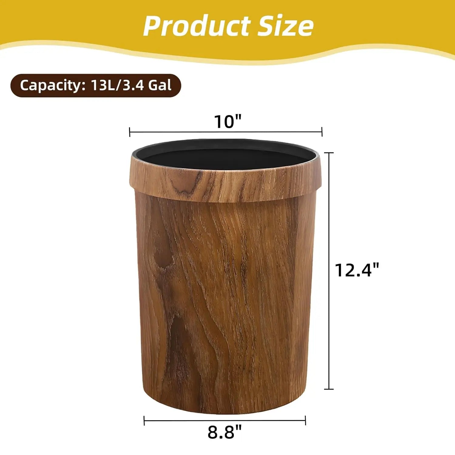 Open Top Wood Grain Plastic Trash Can-2 Pcs.