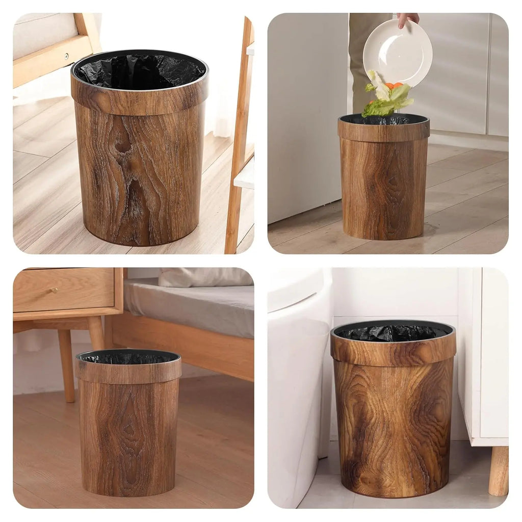 Open Top Wood Grain Plastic Trash Can-2 Pcs.