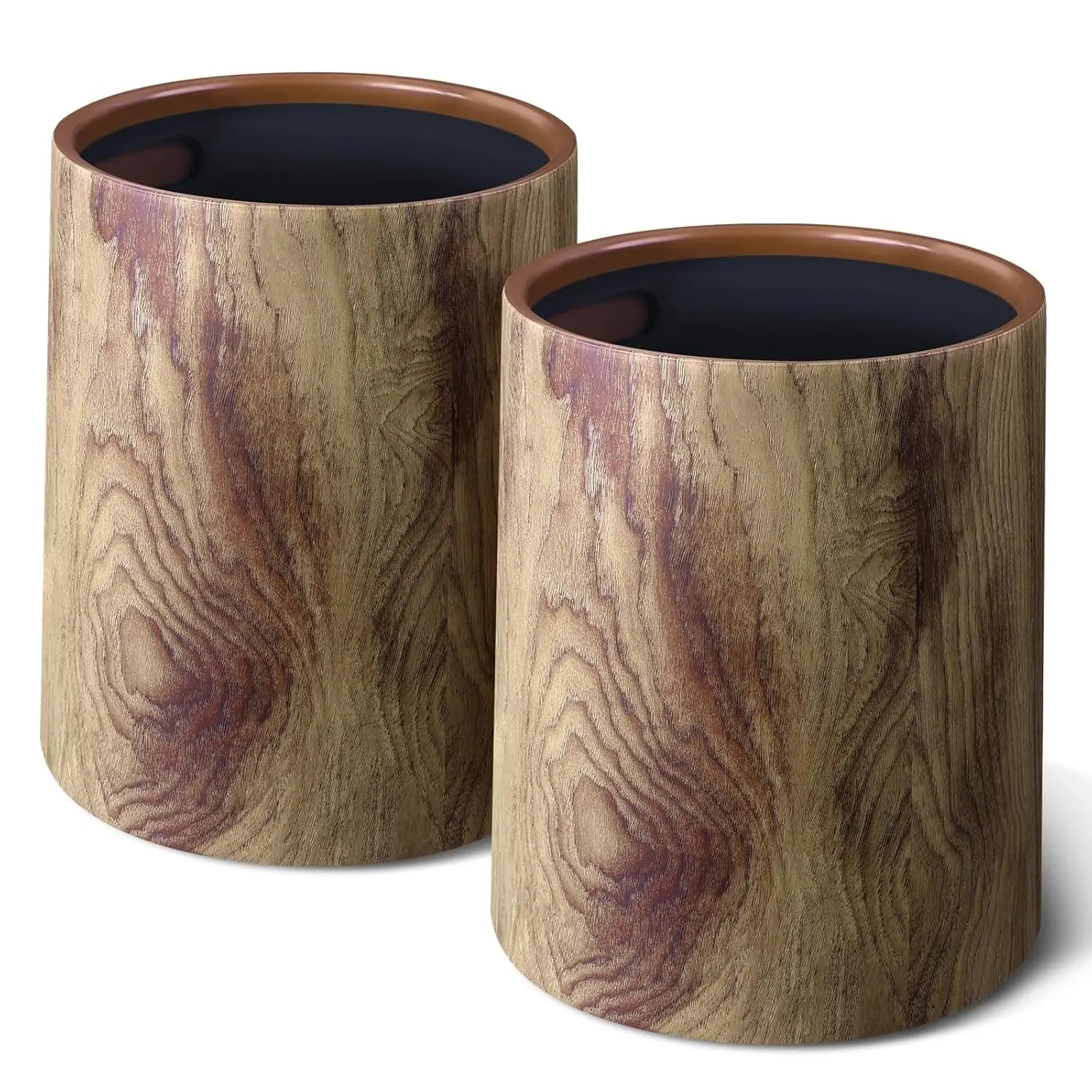 Open Top Wood Grain Plastic Trash Can-2 Pcs.