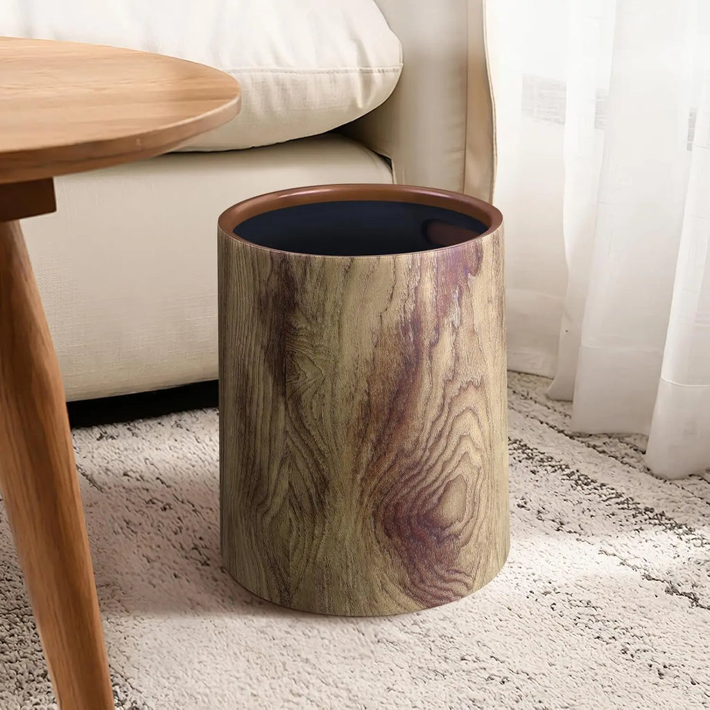 Open Top Wood Grain Plastic Trash Can-2 Pcs.