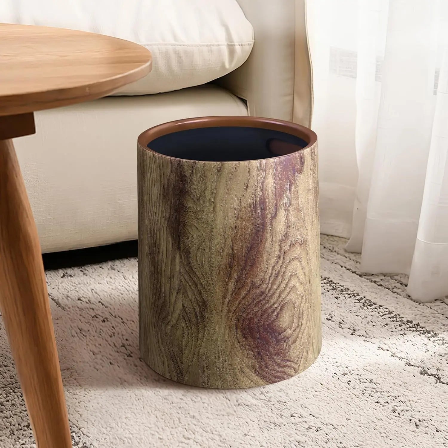 Open Top Wood Grain Plastic Trash Can-2 Pcs.