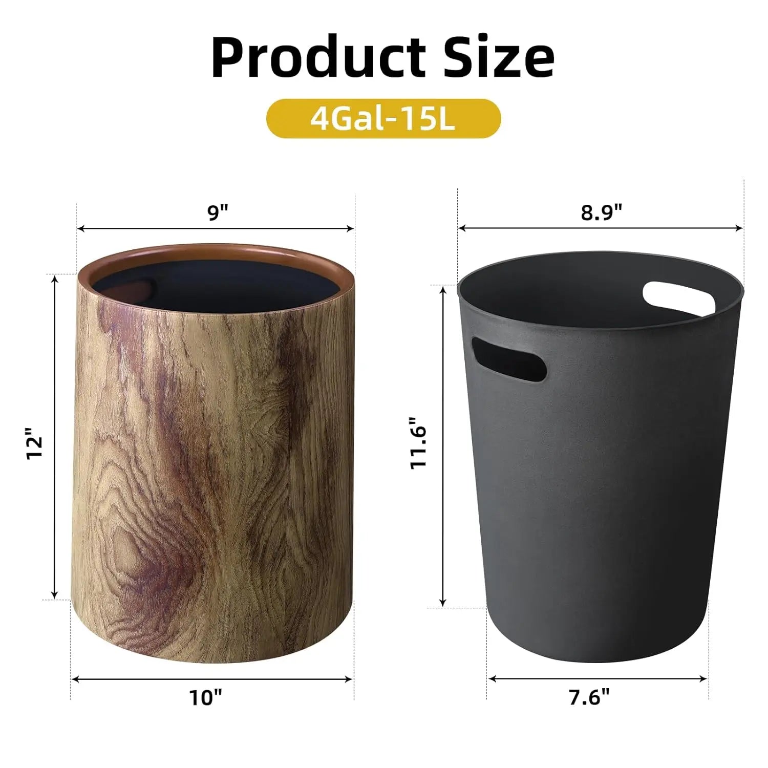 Open Top Wood Grain Plastic Trash Can-2 Pcs.