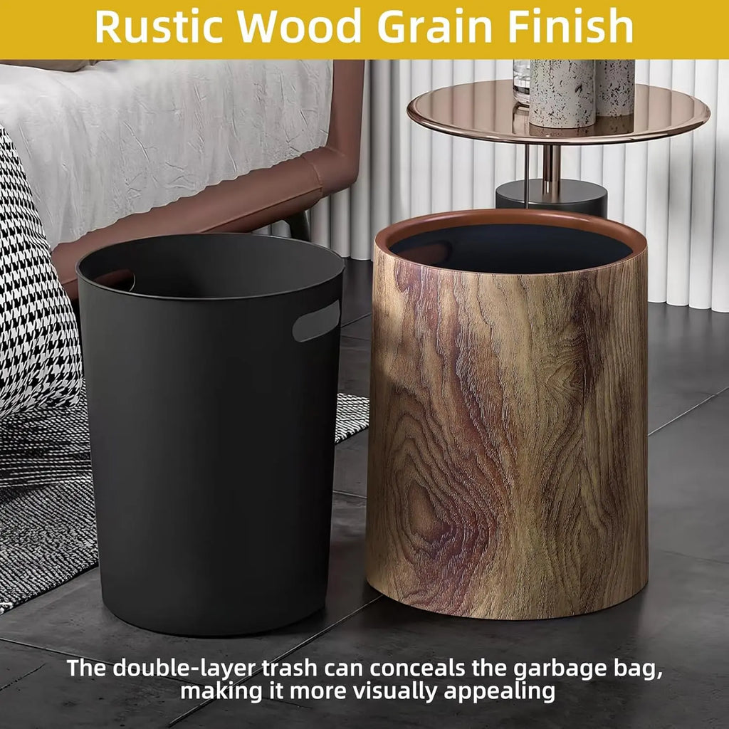 Open Top Wood Grain Plastic Trash Can-2 Pcs.