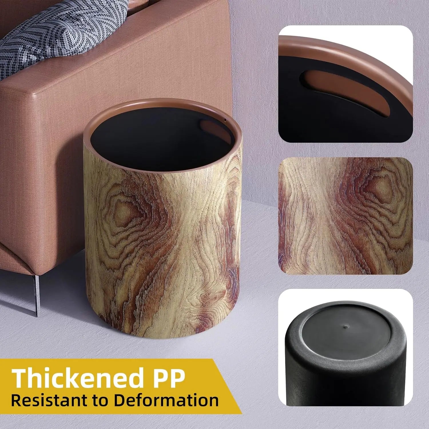 Open Top Wood Grain Plastic Trash Can-2 Pcs.