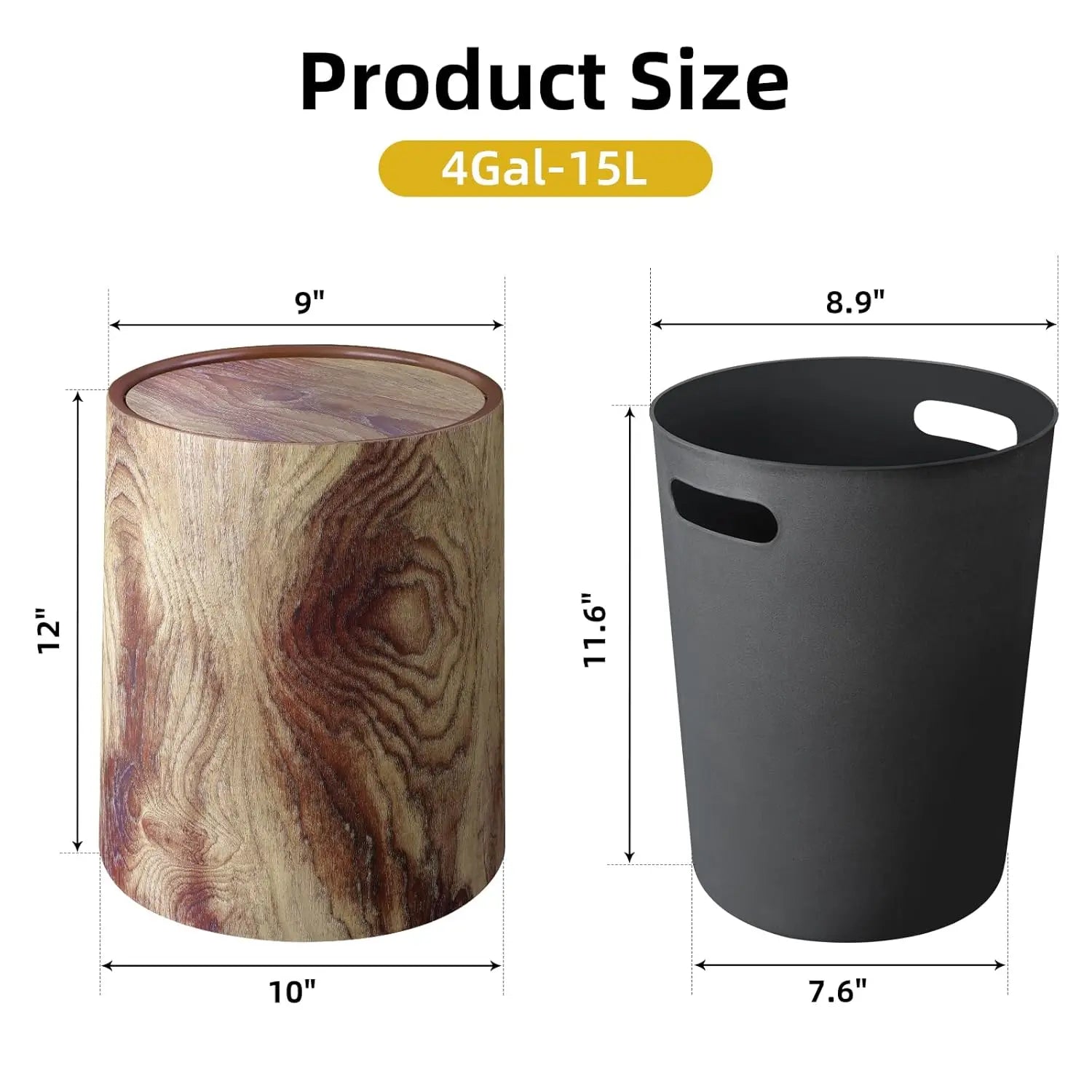 Open Top Wood Grain Plastic Trash Can-2 Pcs.