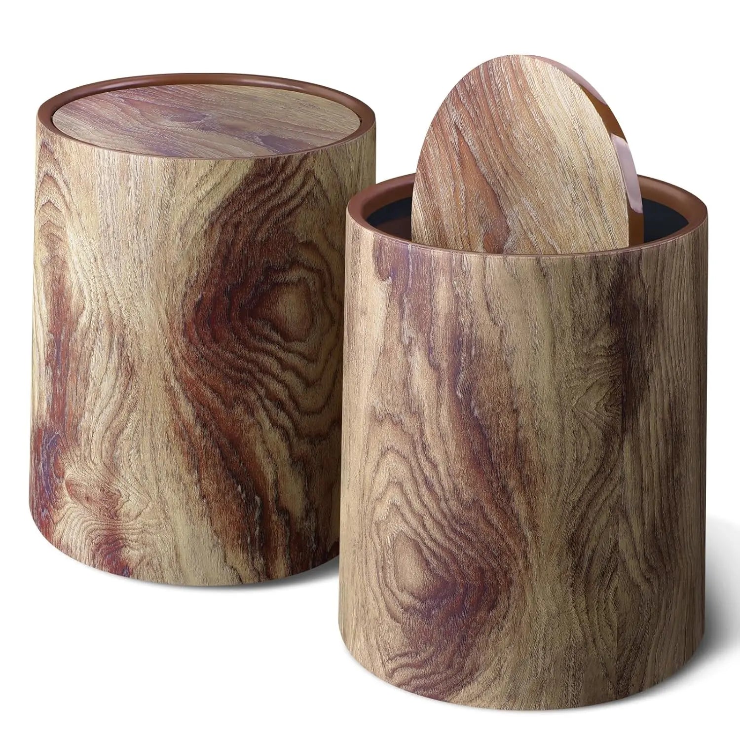 Open Top Wood Grain Plastic Trash Can-2 Pcs.