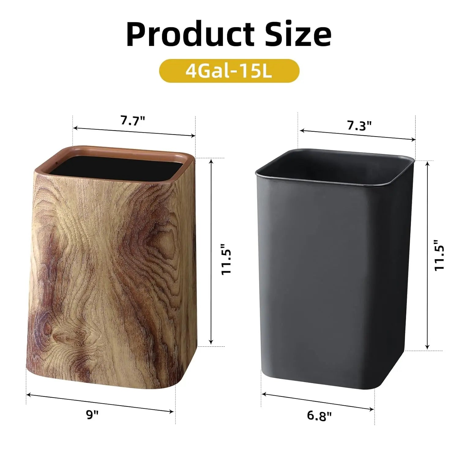 Open Top Wood Grain Plastic Trash Can-2 Pcs.