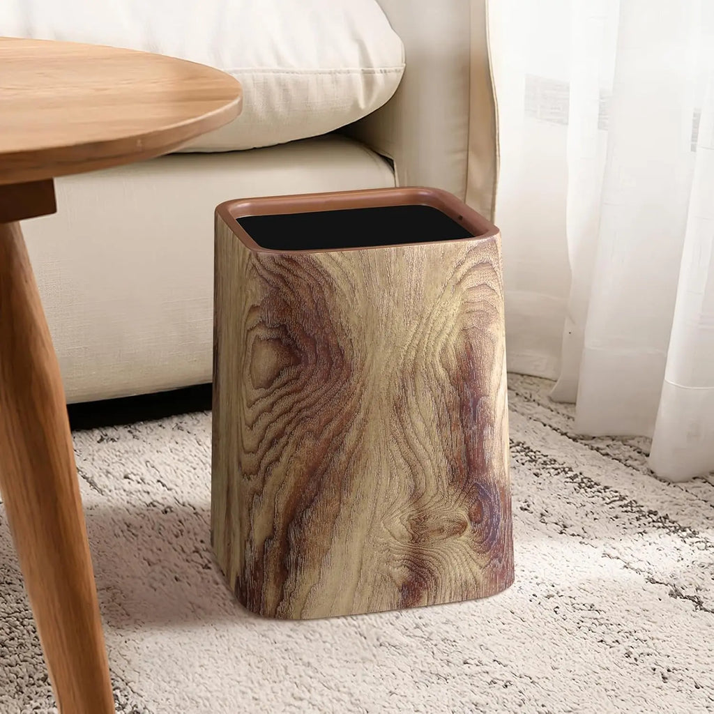 Open Top Wood Grain Plastic Trash Can-2 Pcs.
