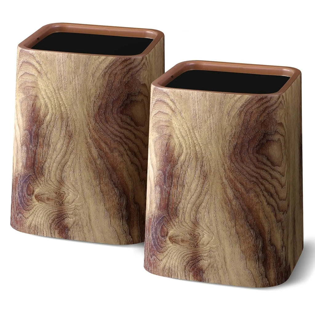 Open Top Wood Grain Plastic Trash Can-2 Pcs.