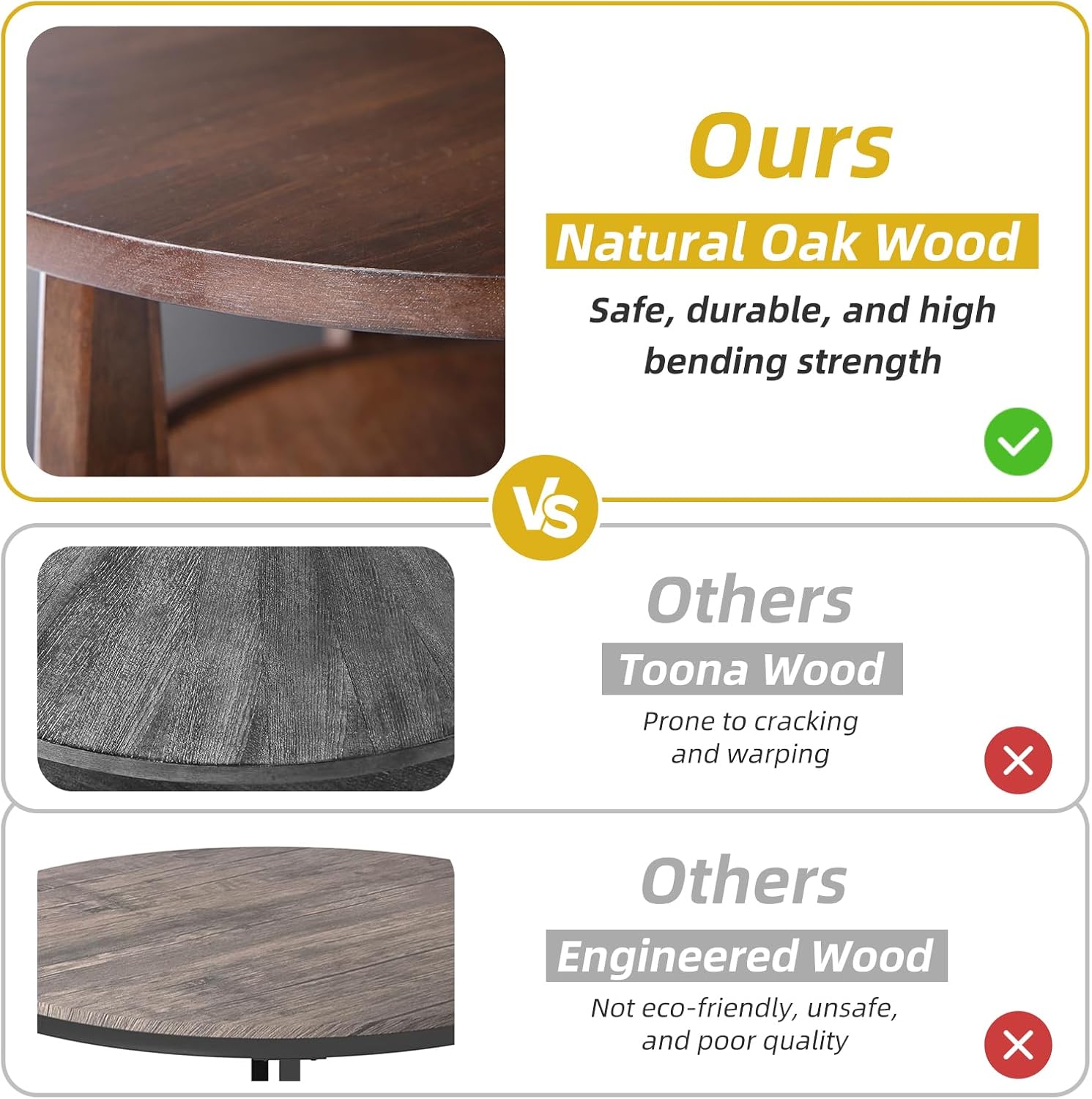 Round Natural Wood Coffee Table with Hidden Drawer, 2-Tier Rustic Retro End Table with Storage, Dark Brown