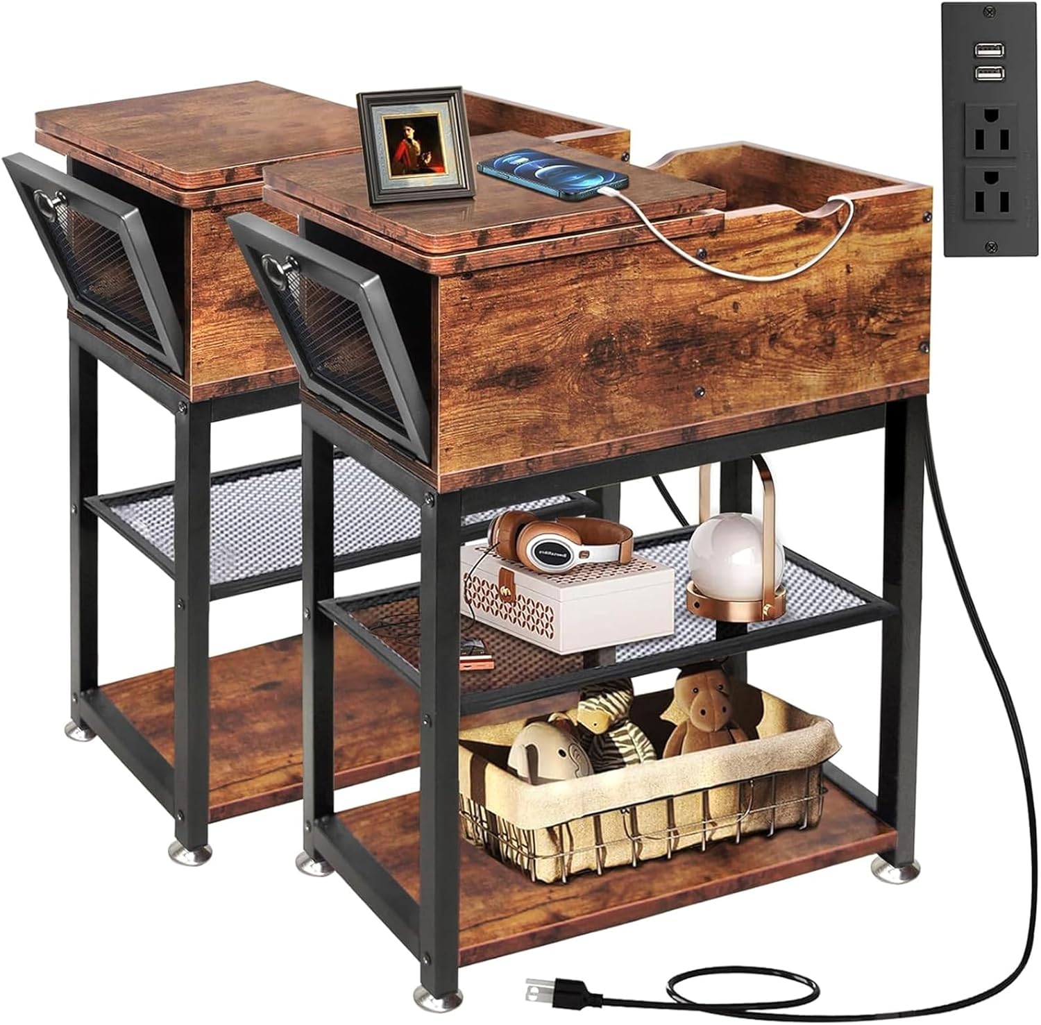 Side Table Living Room with USB Ports and Outlets
