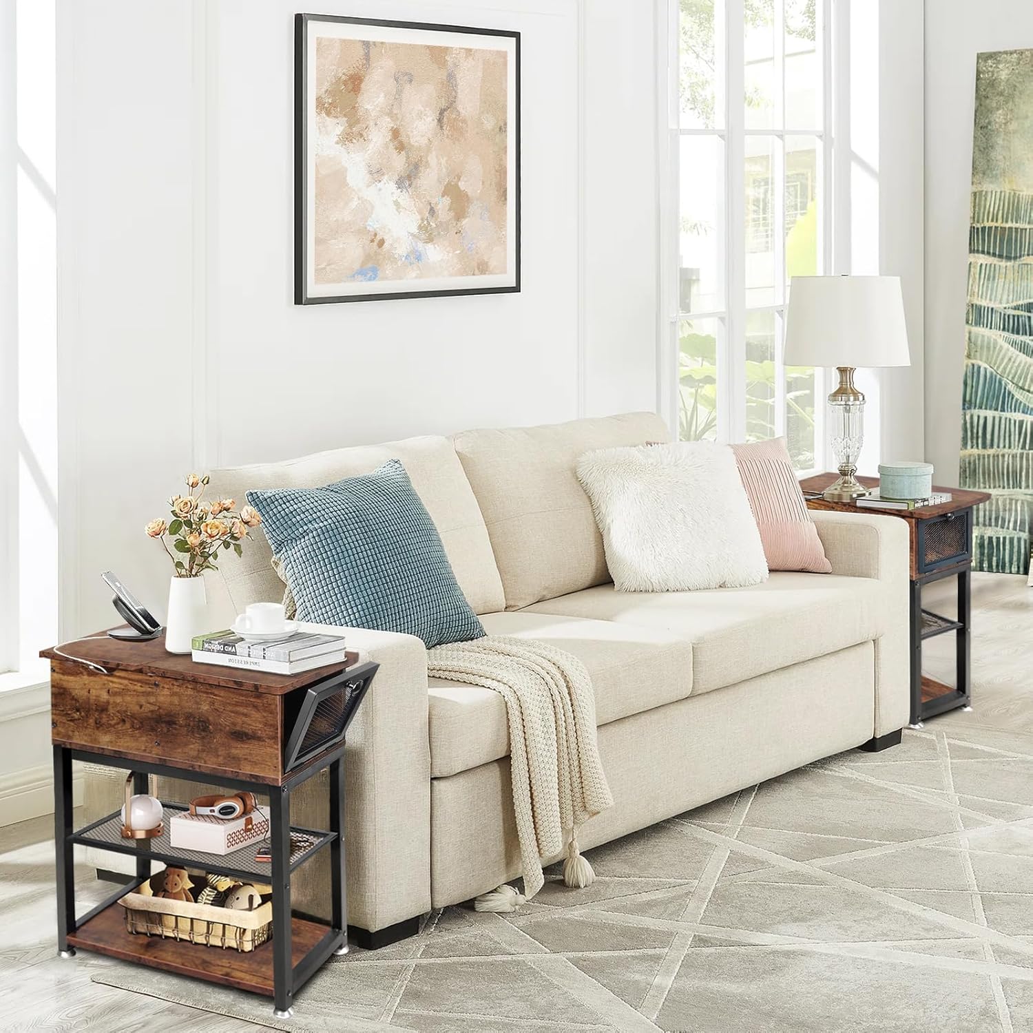 Side Table Living Room with USB Ports and Outlets