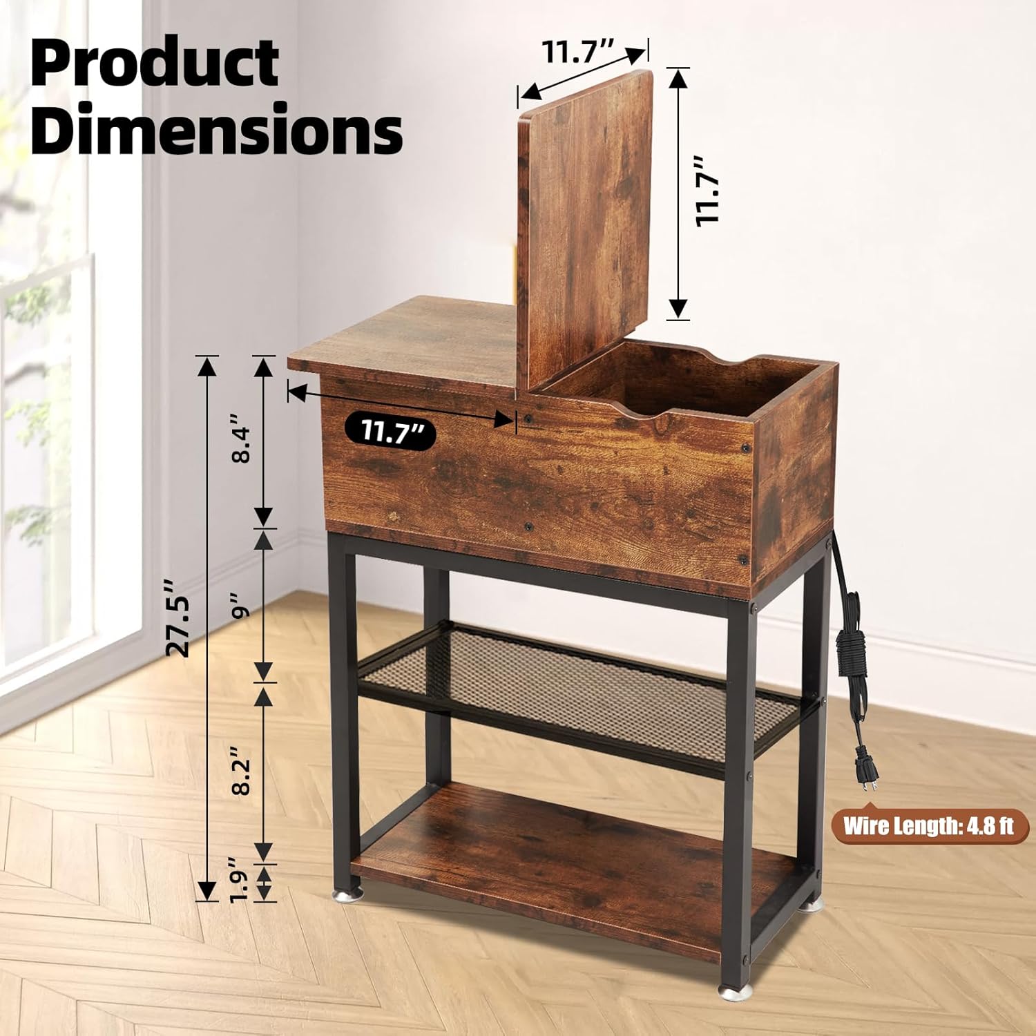 Side Table Living Room with USB Ports and Outlets
