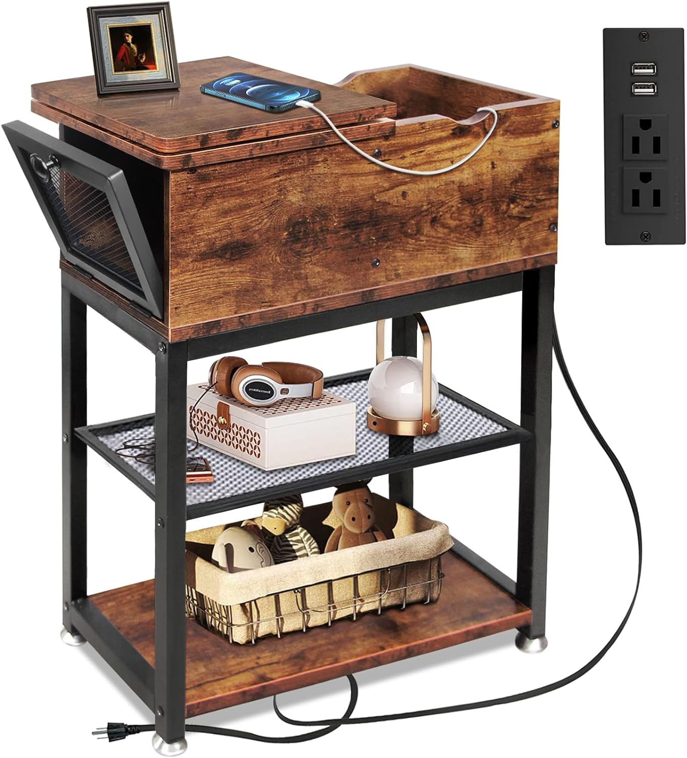 Side Table Living Room with USB Ports and Outlets